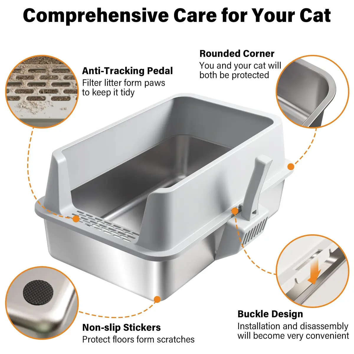 Exovyn 2 Pack Stainless Steel Litter Box XL with Lid | Odor-Resistant & Scratch-Proof for Big Cats - view 4