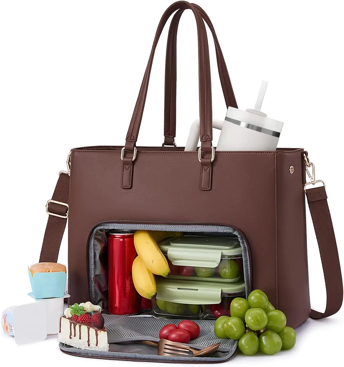 LOVEVOOK Lunch Tote Bag for Women, 15.6 in | Leakproof Cooler & Laptop Bag, Cinnamon - main product image