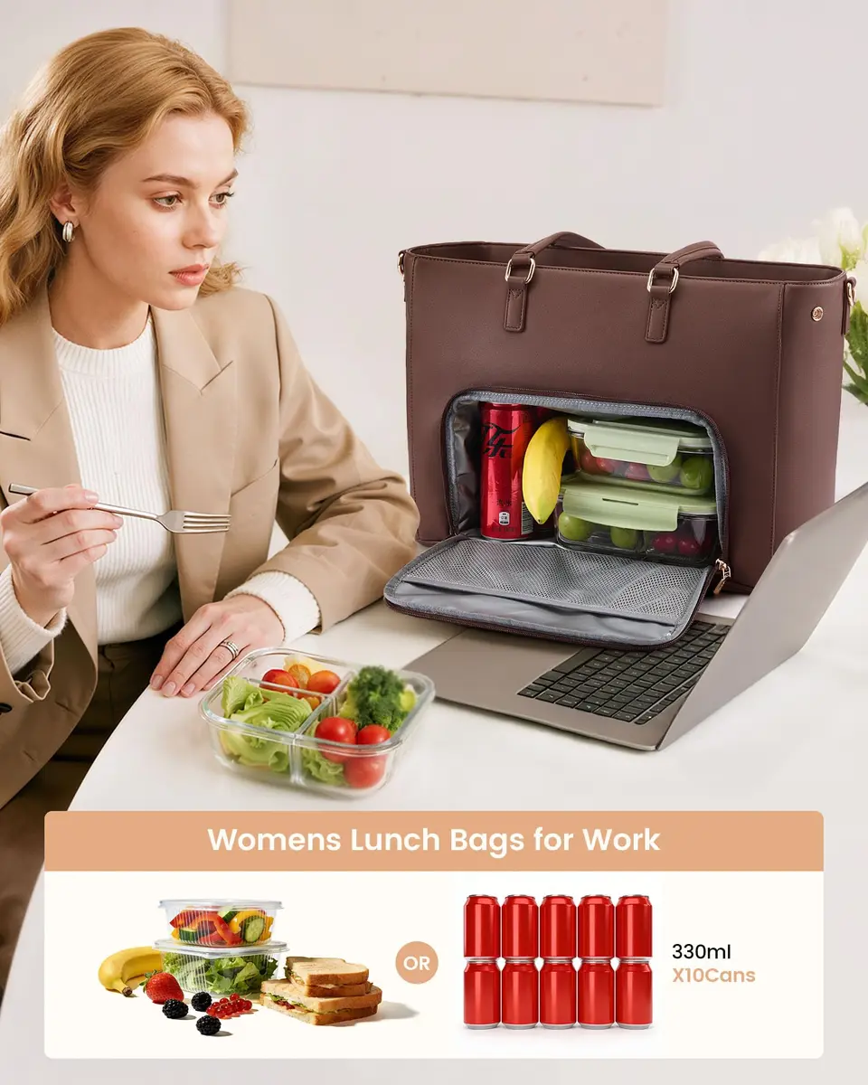 LOVEVOOK Lunch Tote Bag for Women, 15.6 in | Leakproof Cooler & Laptop Bag, Cinnamon - view 5