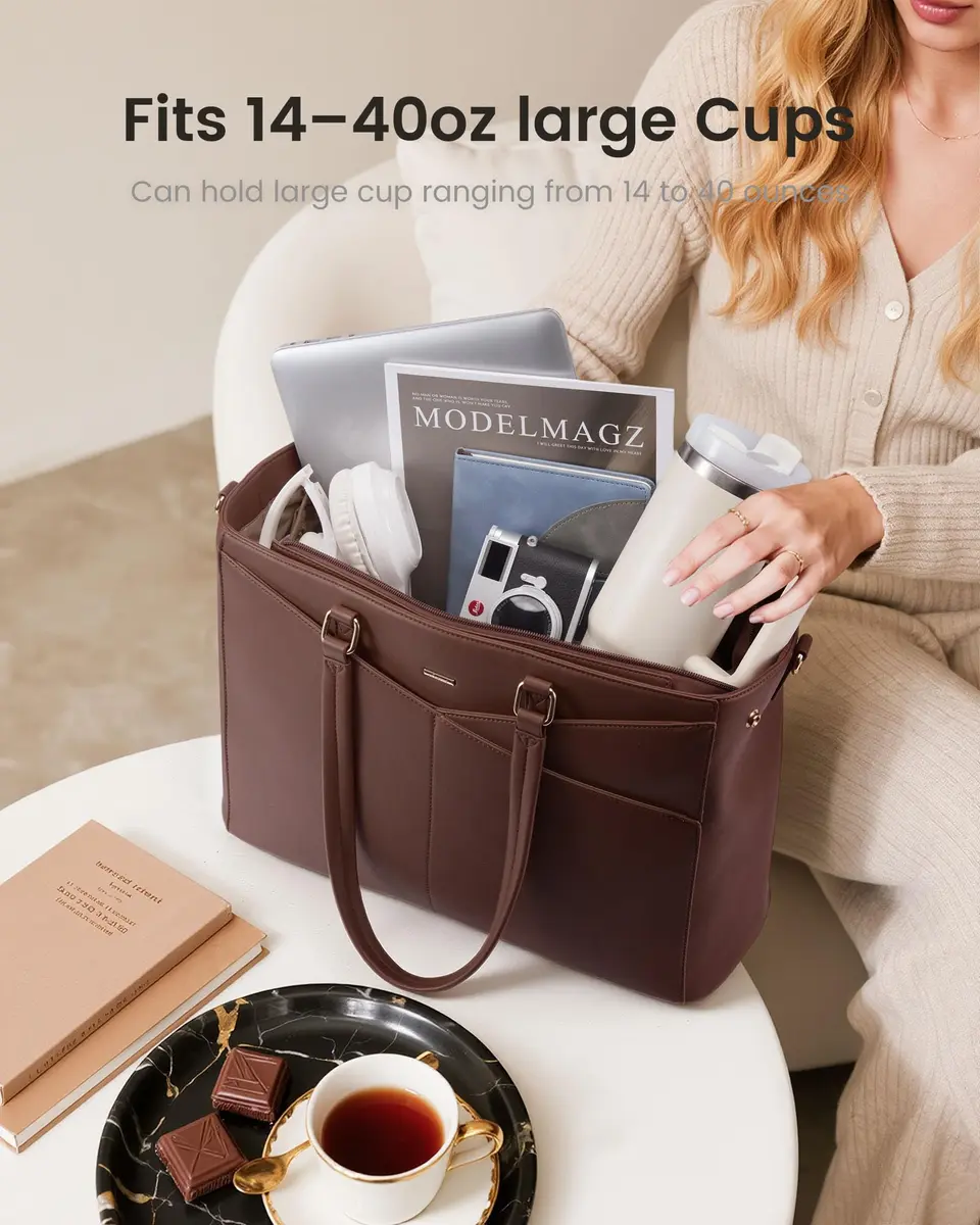 LOVEVOOK Lunch Tote Bag for Women, 15.6 in | Leakproof Cooler & Laptop Bag, Cinnamon - view 7