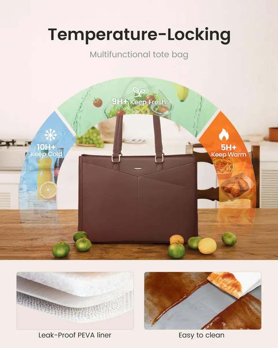 LOVEVOOK Lunch Tote Bag for Women, 15.6 in | Leakproof Cooler & Laptop Bag, Cinnamon - view 8