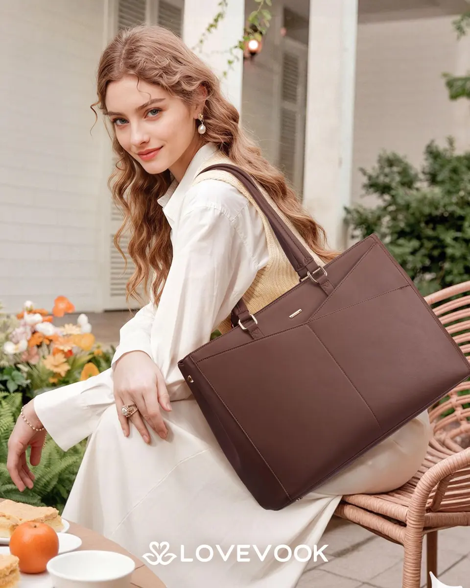 LOVEVOOK Lunch Tote Bag for Women, 15.6 in | Leakproof Cooler & Laptop Bag, Cinnamon - view 2