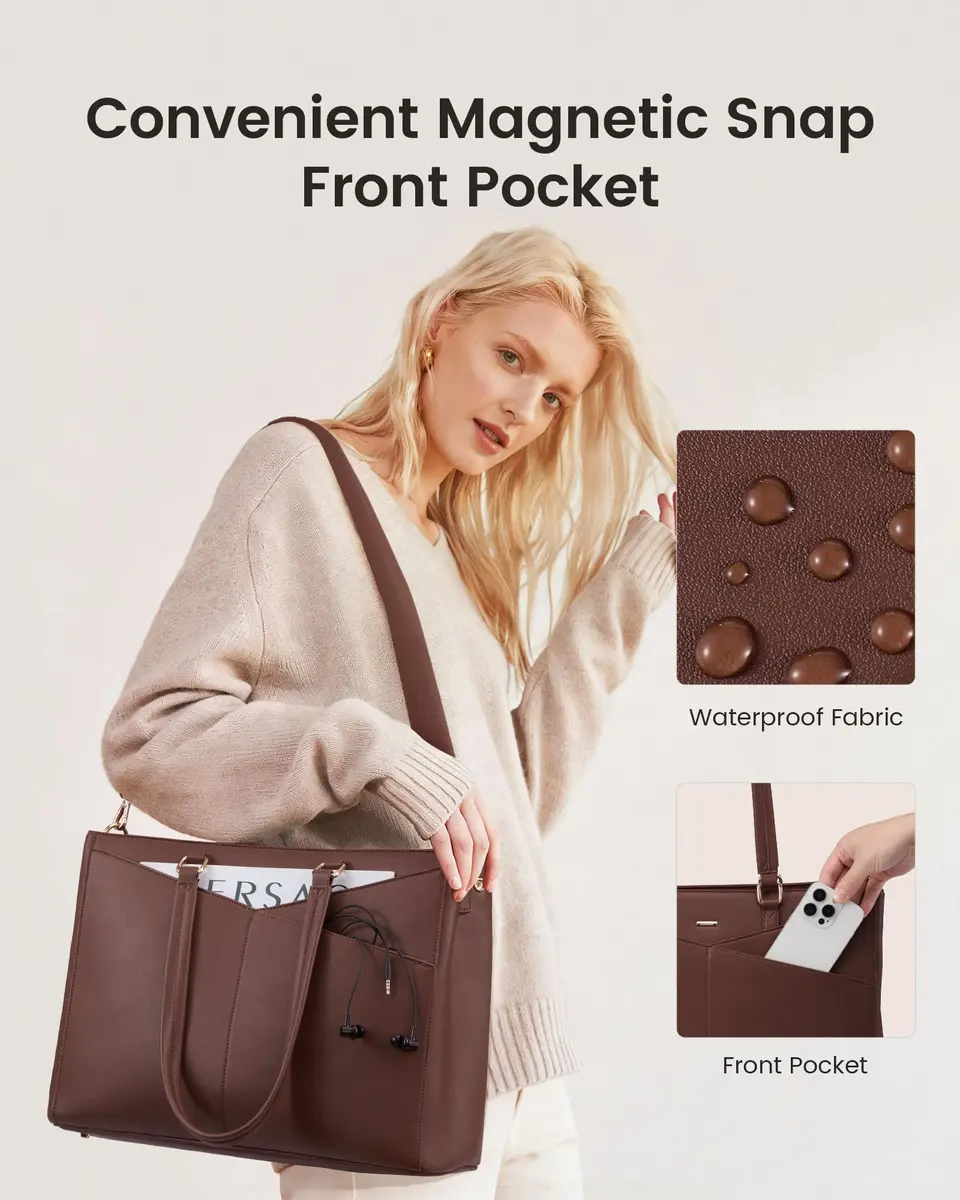 LOVEVOOK Lunch Tote Bag for Women, 15.6 in | Leakproof Cooler & Laptop Bag, Cinnamon - view 4