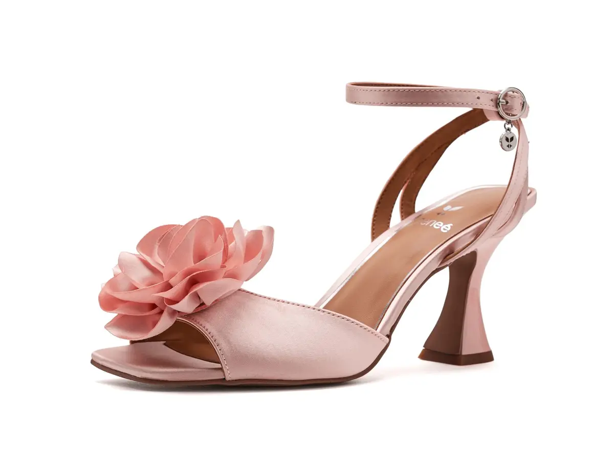 J. Reneé Pomeline Ankle Strap Sandals Light Pink 12 Medium | 3 Inch Heel, Satin Fabric, Square Toe - main product image