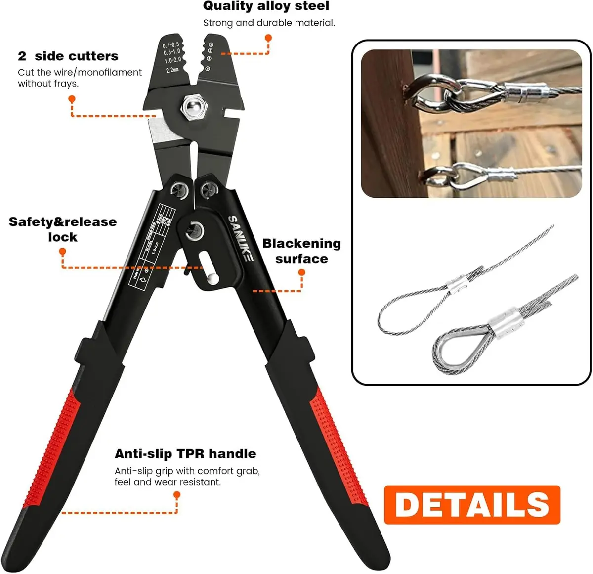 Sanuke Wire Rope Crimping Kit with 656ft 1/16" 304 Stainless Steel Cable, Aluminum Crimp Sleeves & Thimbles - view 5