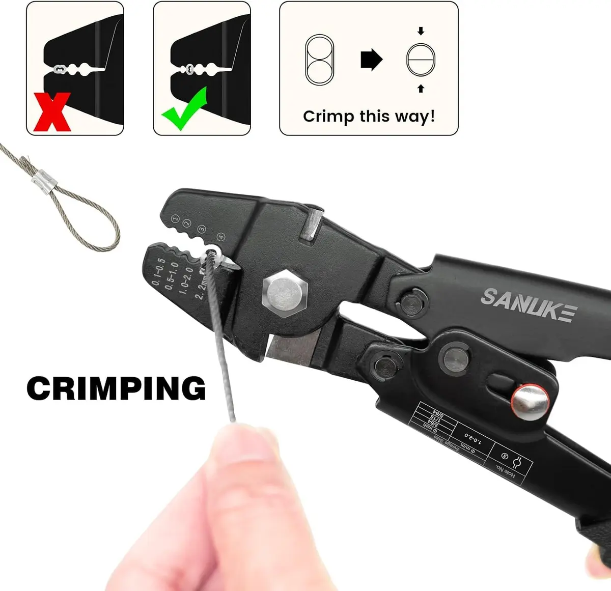 Sanuke Wire Rope Crimping Kit with 656ft 1/16" 304 Stainless Steel Cable, Aluminum Crimp Sleeves & Thimbles - view 6