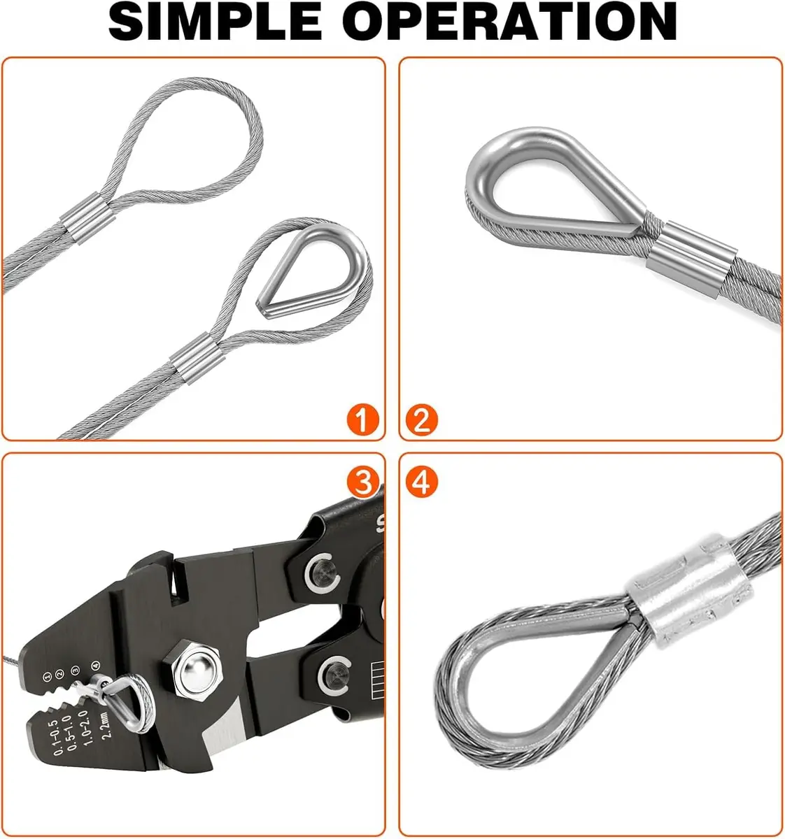 Sanuke Wire Rope Crimping Kit with 656ft 1/16" 304 Stainless Steel Cable, Aluminum Crimp Sleeves & Thimbles - view 8
