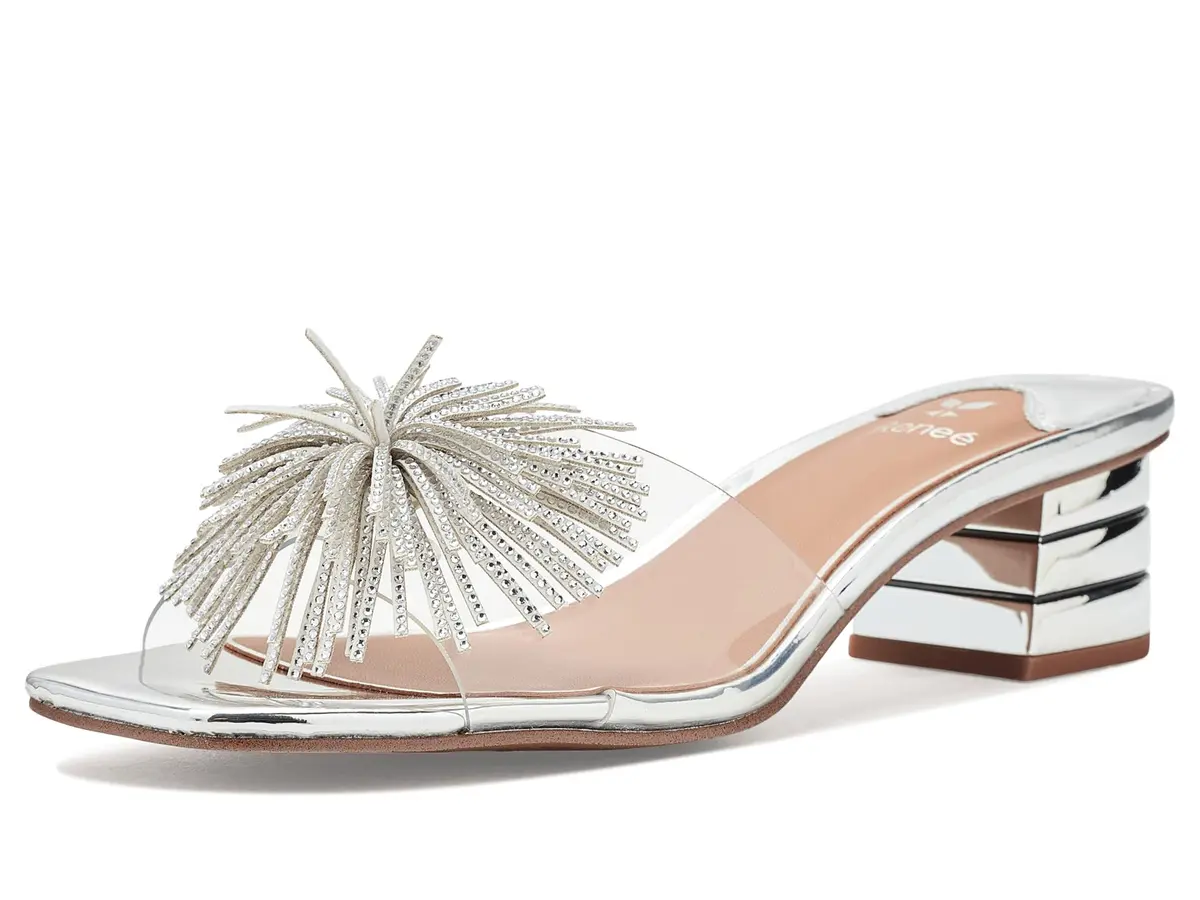 J. Reneé Ozara Slip On Sandals 10 Medium | Clear/Silver Heeled Slip-Ons for Women - main product image