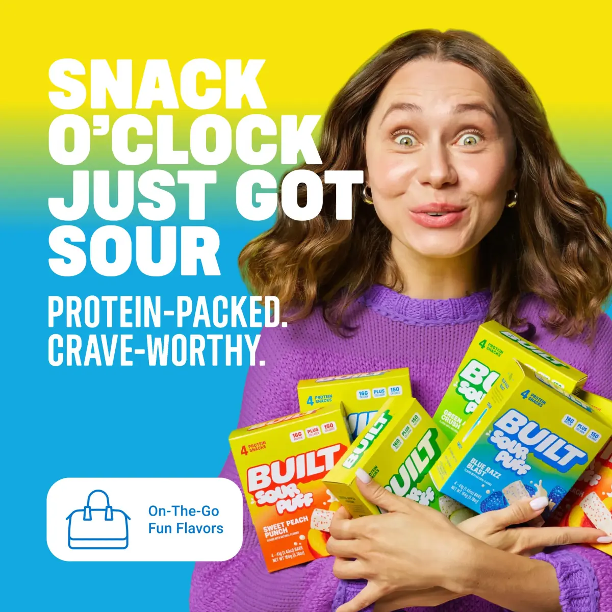 BUILT Sour Puff Protein Bar Blue Razz Blast 12 Count | 16g Protein Snack Bar with Collagen - view 6