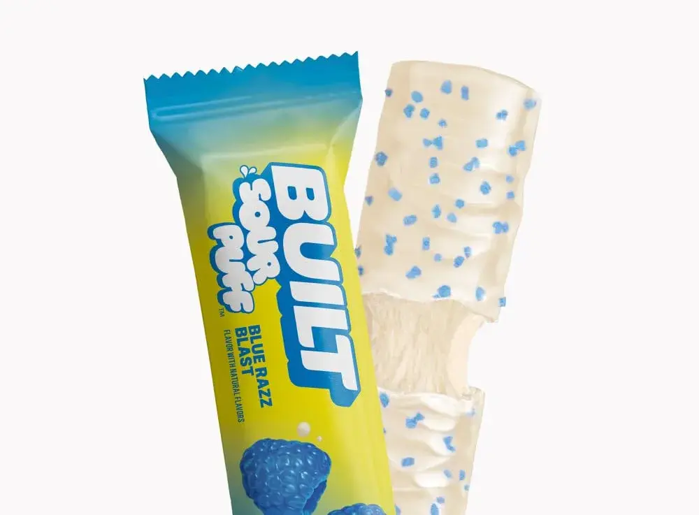 BUILT Sour Puff Protein Bar Blue Razz Blast 12 Count | 16g Protein Snack Bar with Collagen - view 7