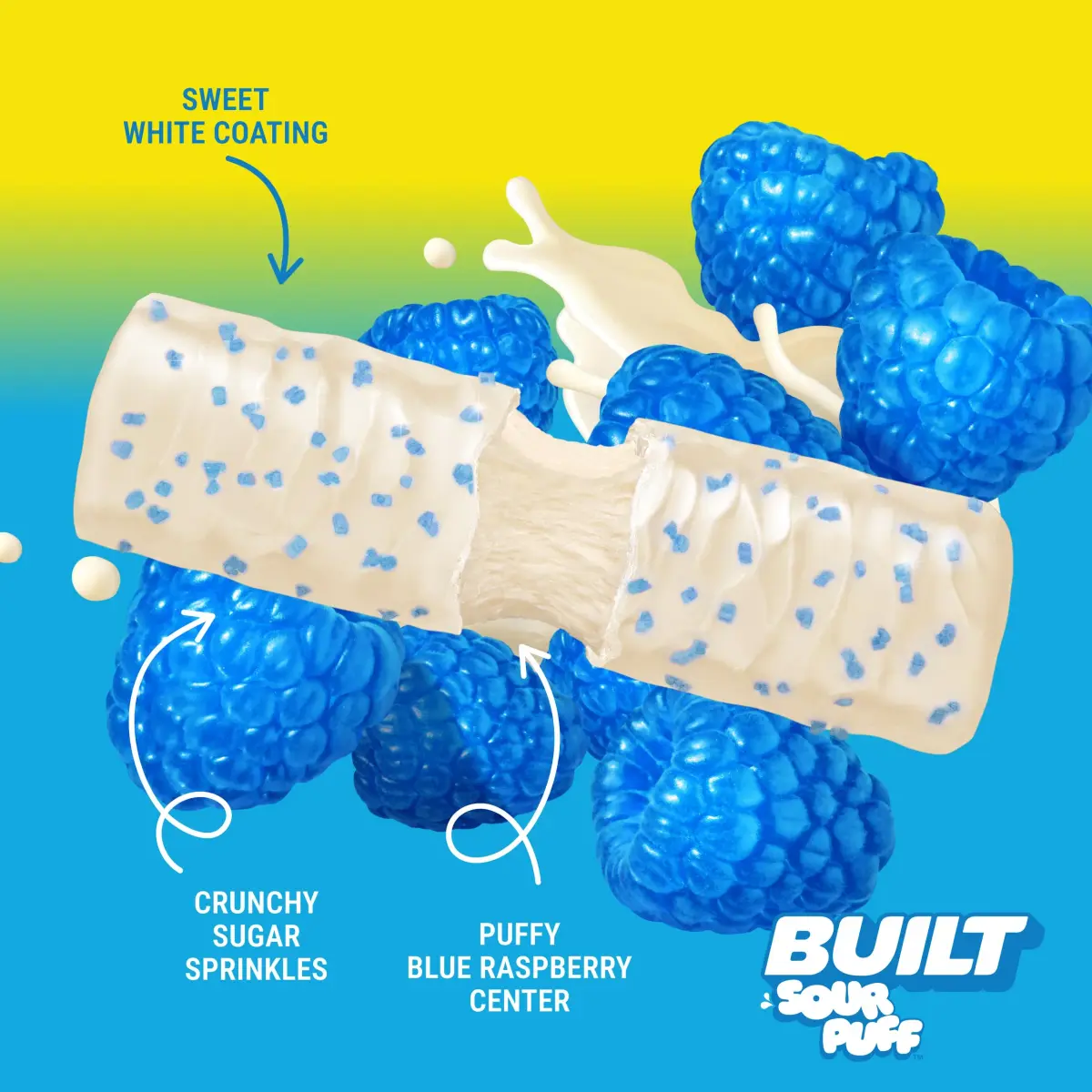 BUILT Sour Puff Protein Bar Blue Razz Blast 12 Count | 16g Protein Snack Bar with Collagen - view 2