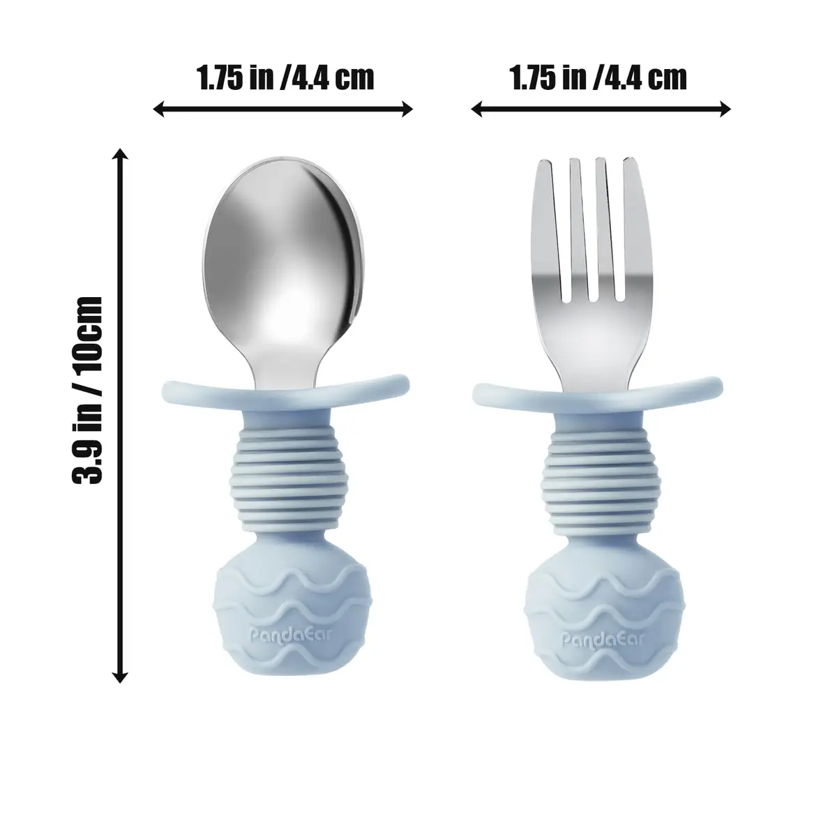 PandaEar Stainless Steel Baby Feeding Set | 2 Divided Plates, 2 Straw Cups, 2 Utensil Sets | BPA-Free, Dishwasher Safe (Blue & Grey) - view 9