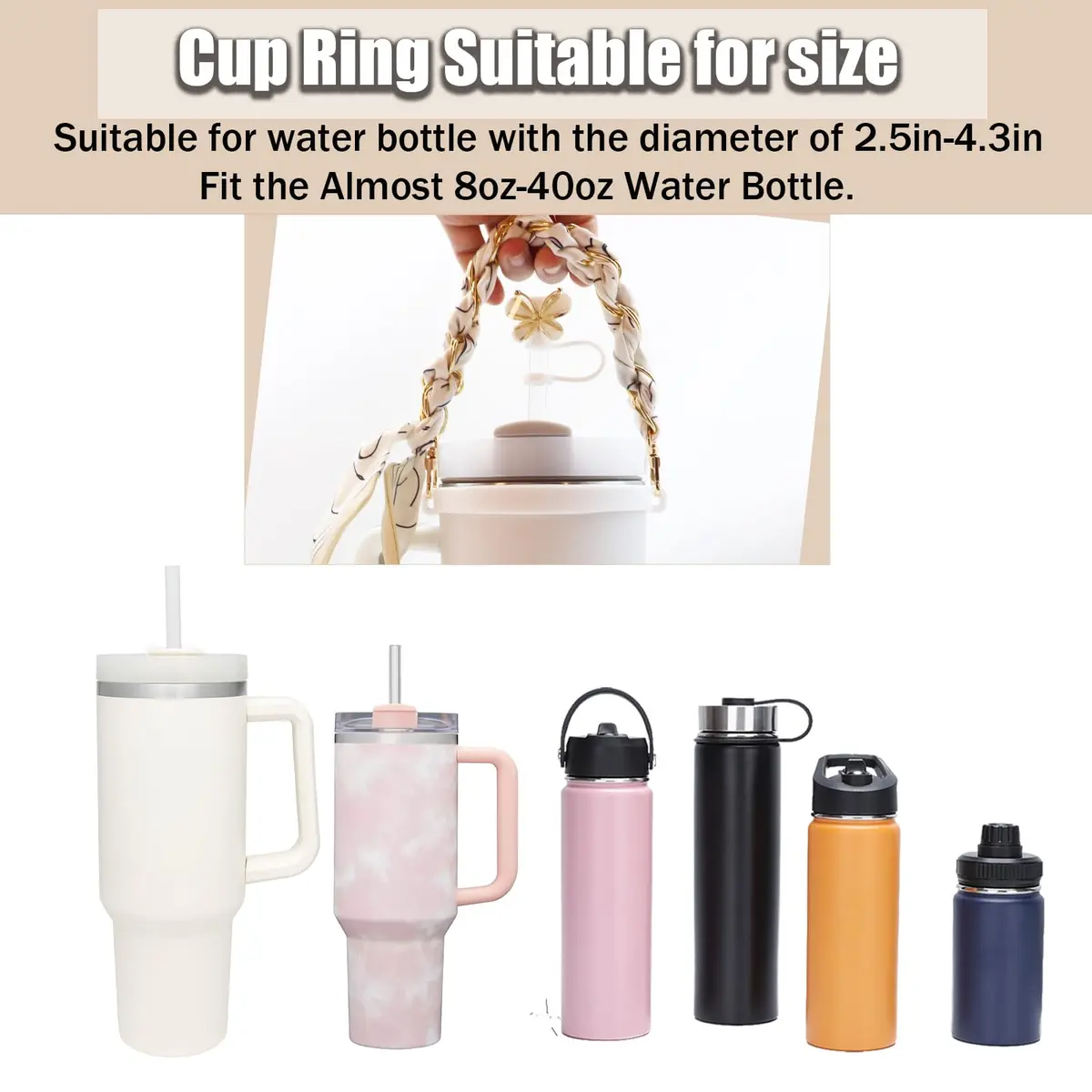 RENUIS White 40oz Water Bottle Accessories Set | Luxury Stanley Cup Add-ons for Outdoor & Travel - view 3