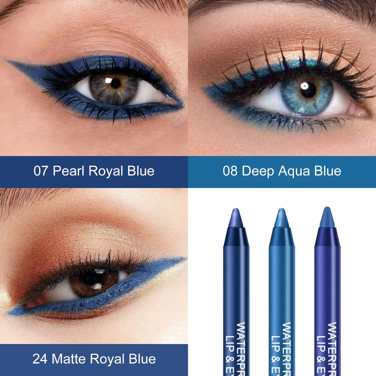 Ownest Blue Matte Shimmer Gel Eyeliner Pencil Kit 3pcs | Waterproof & Smudge-Proof for All Skin Tones - view 2