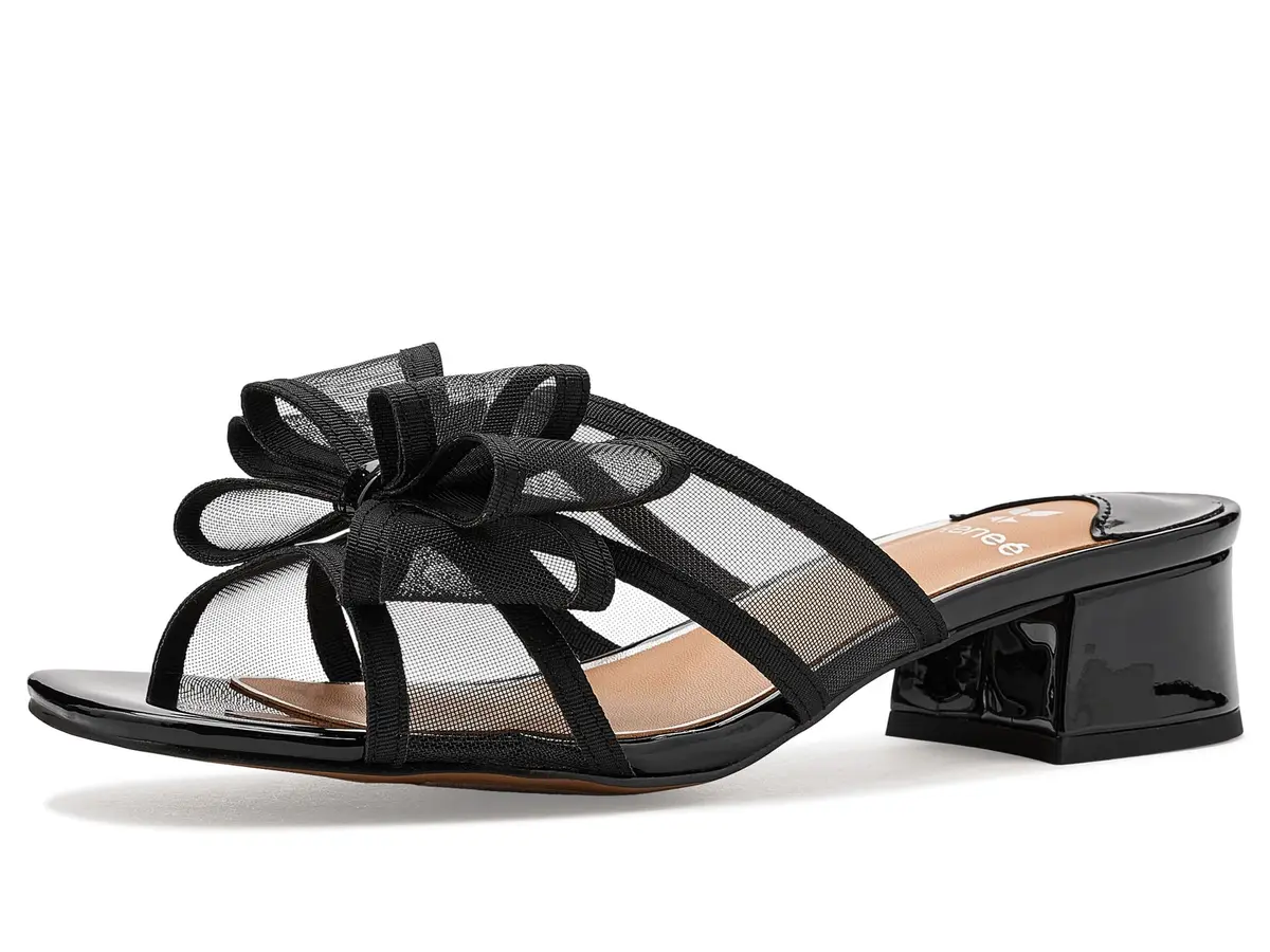 J. Reneé Finola Slip-On Sandals 7 M | Mesh Square Toe, 1.5 inch Block Heel, Black - main product image