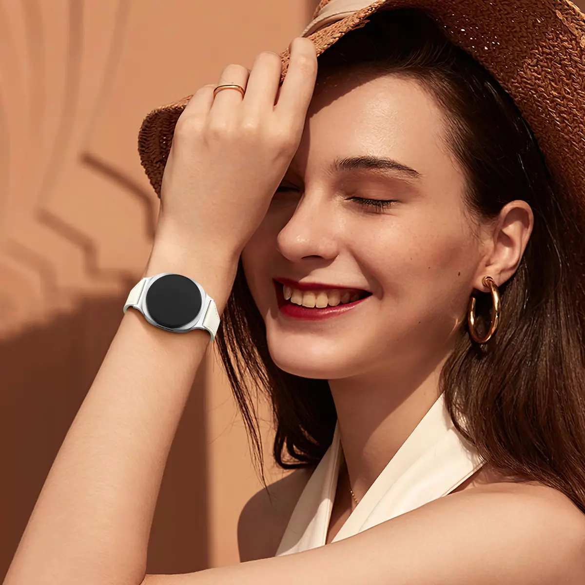 GEAK Slim Leather Band Compatible with Samsung Galaxy Watch 9 8 40mm 44mm/Watch 8 Classic 46mm Beige with Silver Buckle | Genuine Leather Replacement Dressy Strap for Women - view 8