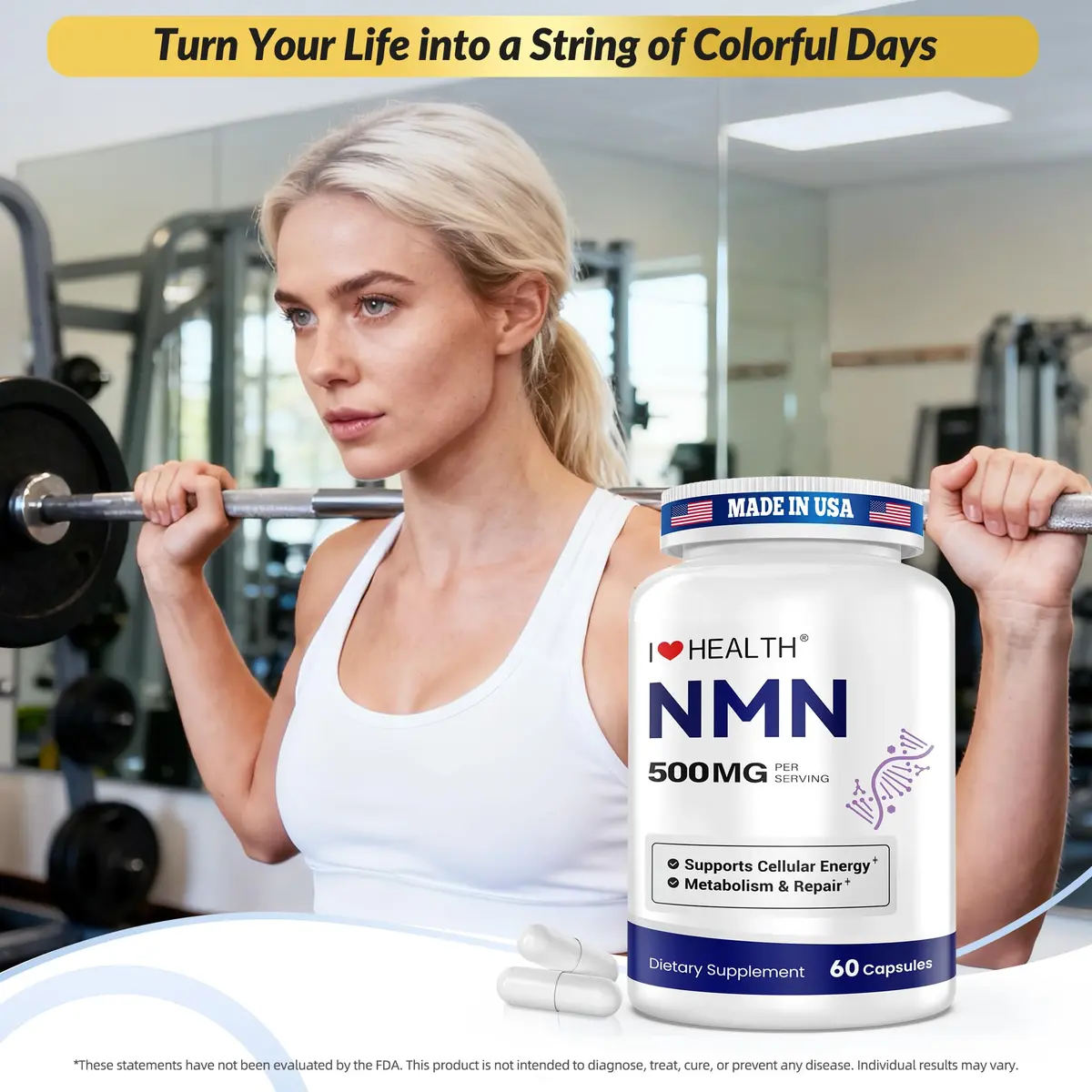 I LOVE HEALTH NMN 500MG Per Capsule – High Purity 99.9% NAD+ Support for Cellular Energy & Aging, 60 Capsules - view 8