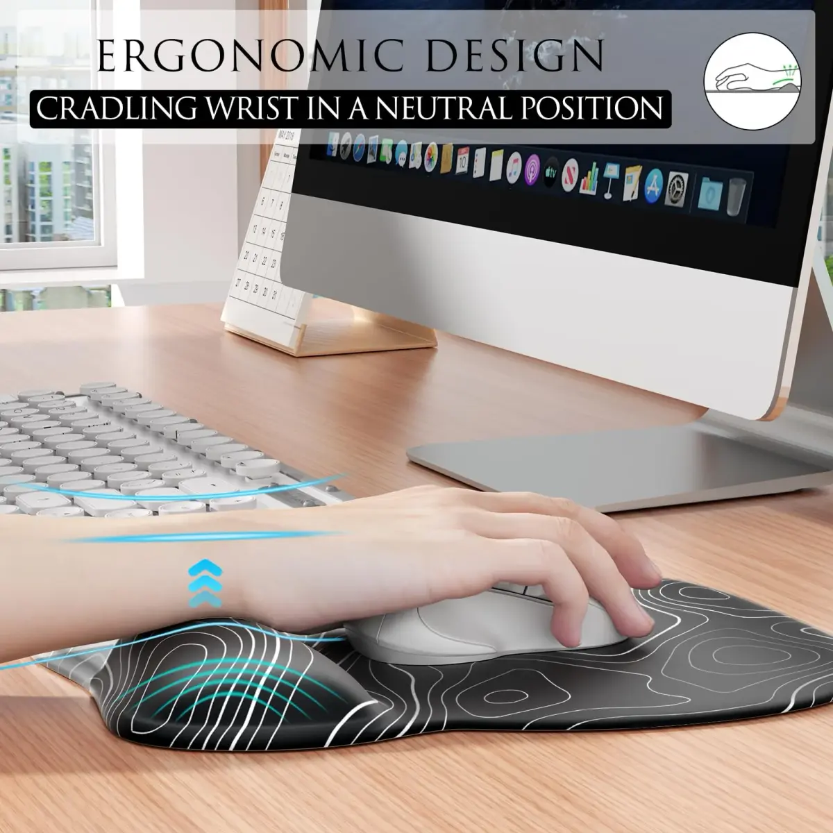 MROCO Ergonomic Gel Wrist Rest Mouse Pad Black Topographic 9.4 x 8.1 in | Smooth Lycra Surface for Precise Control - view 3