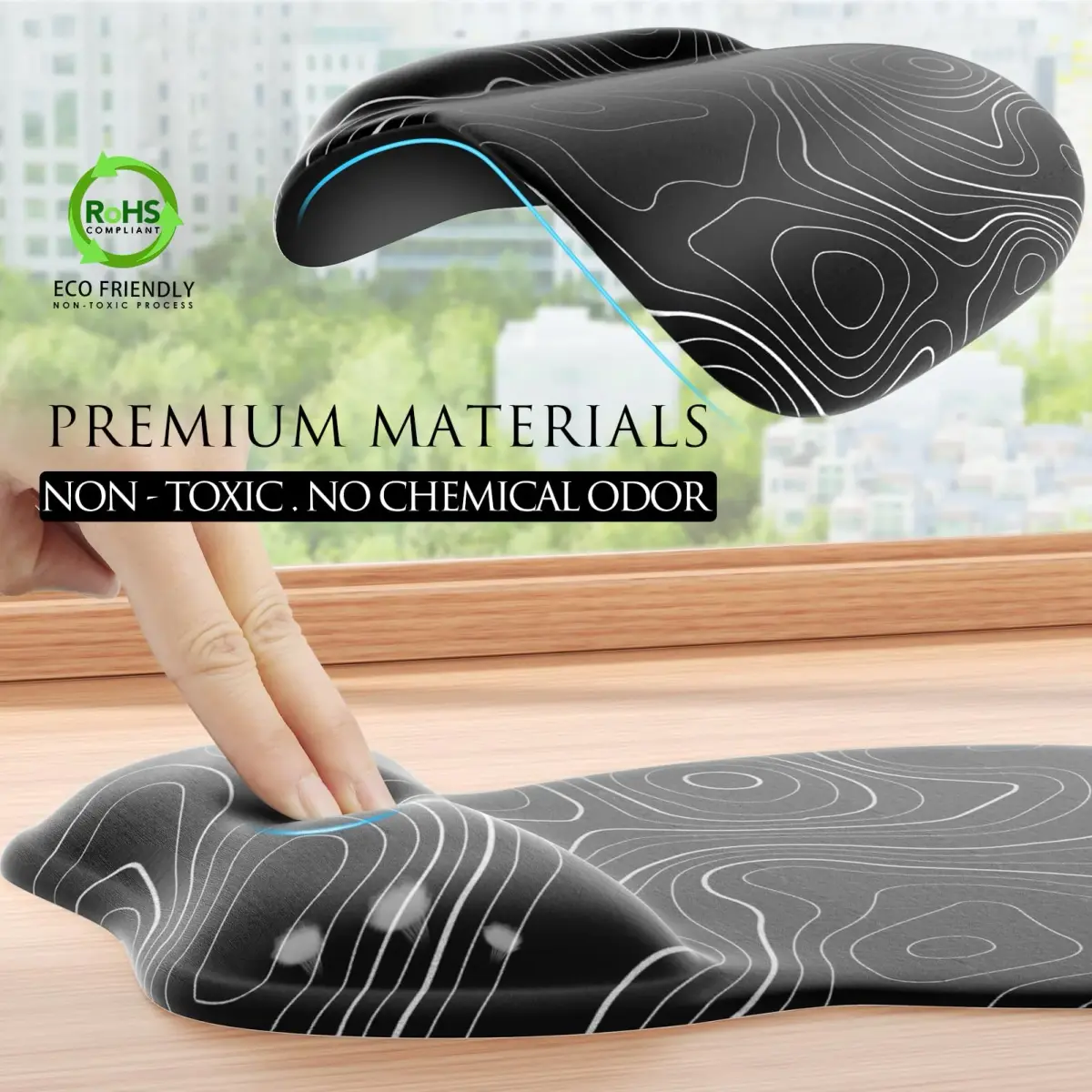 MROCO Ergonomic Gel Wrist Rest Mouse Pad Black Topographic 9.4 x 8.1 in | Smooth Lycra Surface for Precise Control - view 4