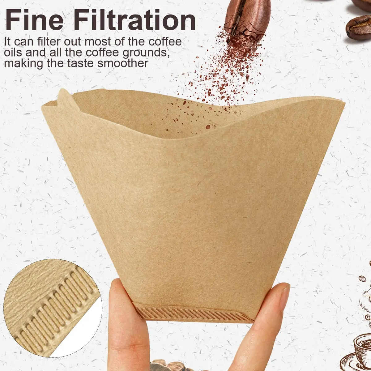 Prudiut #4 Cone Coffee Filters 8-12 Cup | Natural Wood Pulp, No-Clean, Compatible with Ninja - view 5
