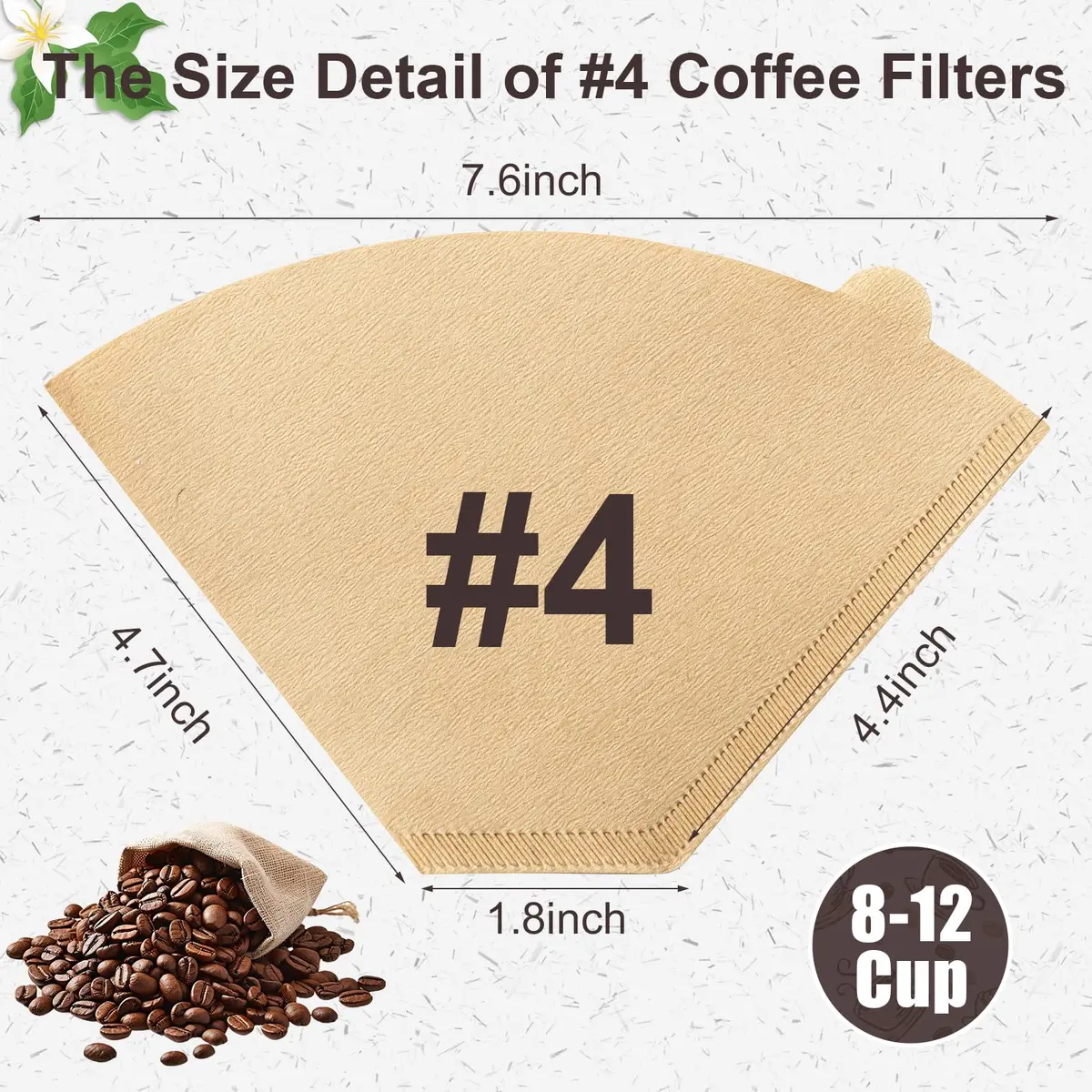 Prudiut #4 Cone Coffee Filters 8-12 Cup | Natural Wood Pulp, No-Clean, Compatible with Ninja - view 2