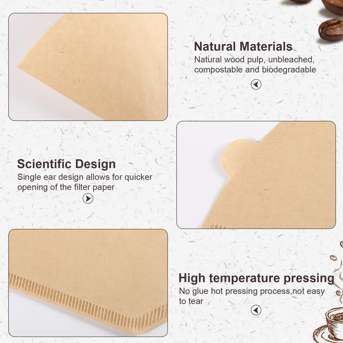 Prudiut #4 Cone Coffee Filters 8-12 Cup | Natural Wood Pulp, No-Clean, Compatible with Ninja - view 3