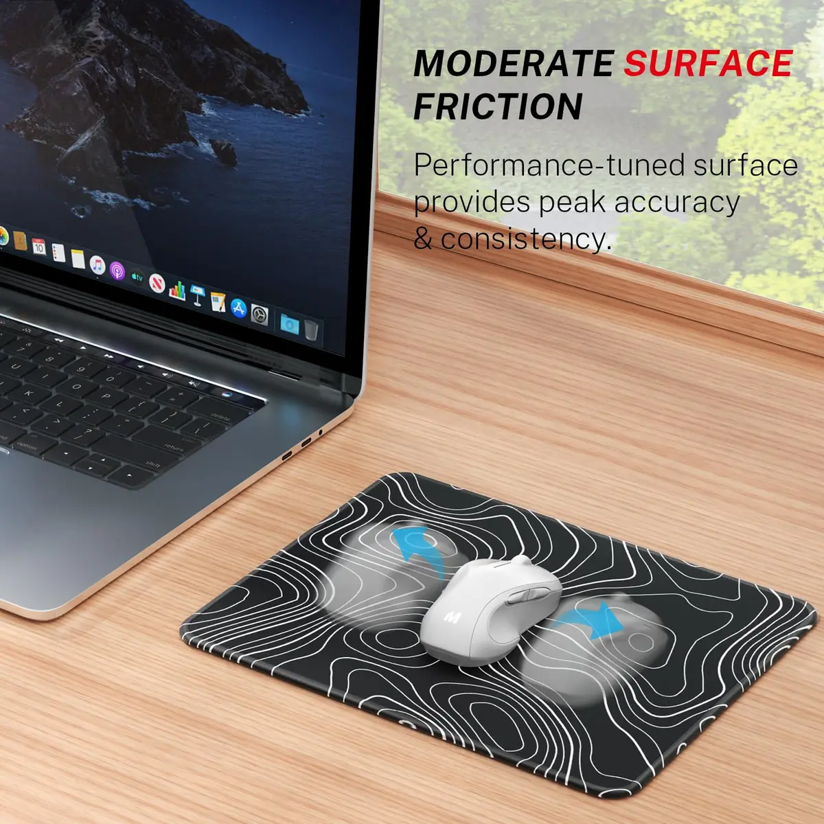 MROCO Essential Office & Gaming Mouse Pad, 21.59cm x 27.94cm (8.5 x 11 Inch), Black Topographic | Non-Slip Waterproof Design - view 2