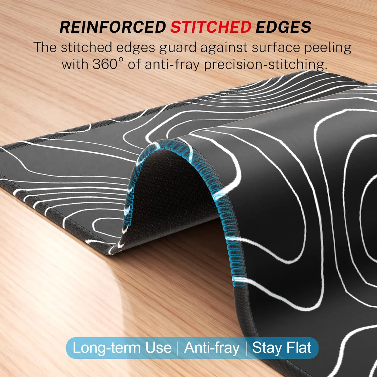 MROCO Essential Office & Gaming Mouse Pad, 21.59cm x 27.94cm (8.5 x 11 Inch), Black Topographic | Non-Slip Waterproof Design - view 3