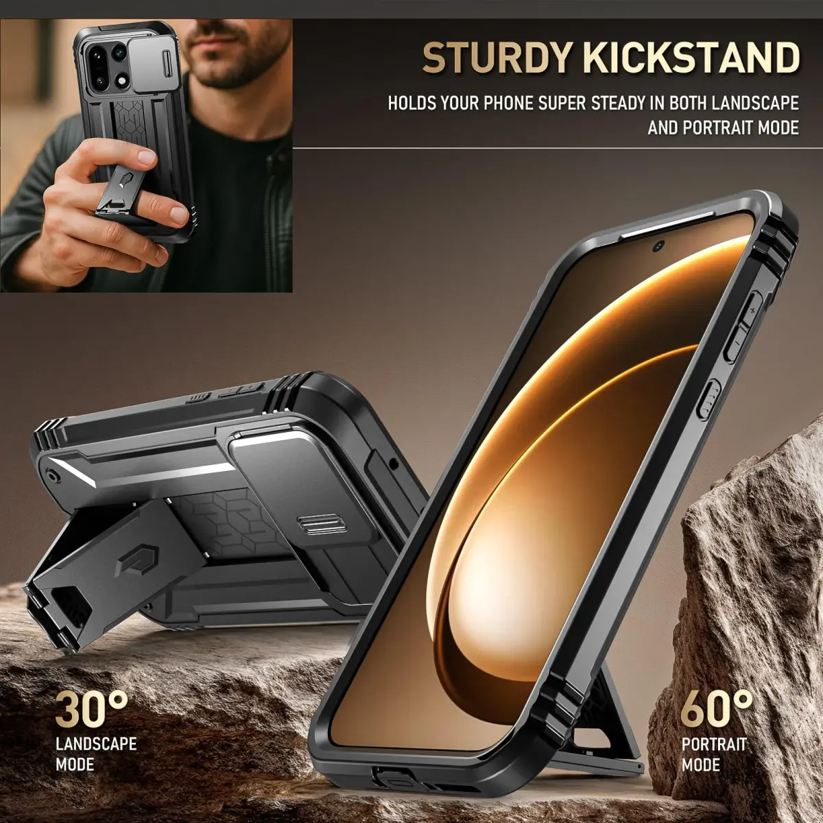 Poetic Revolution Case for OnePlus 15 5G | Black, Full-Body Rugged Dual-Layer Shockproof Case with Kickstand & Slide Camera Cover - view 3