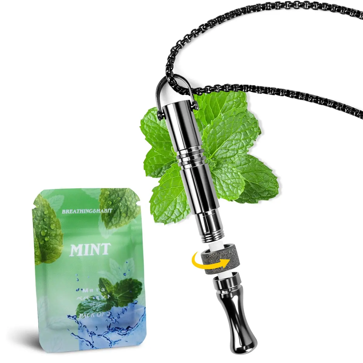 Quany Life BreathHalo Quit Smoking Necklace with Fidget Ring & Mint Pods | Mindful Breathing & Stress Relief - main product image