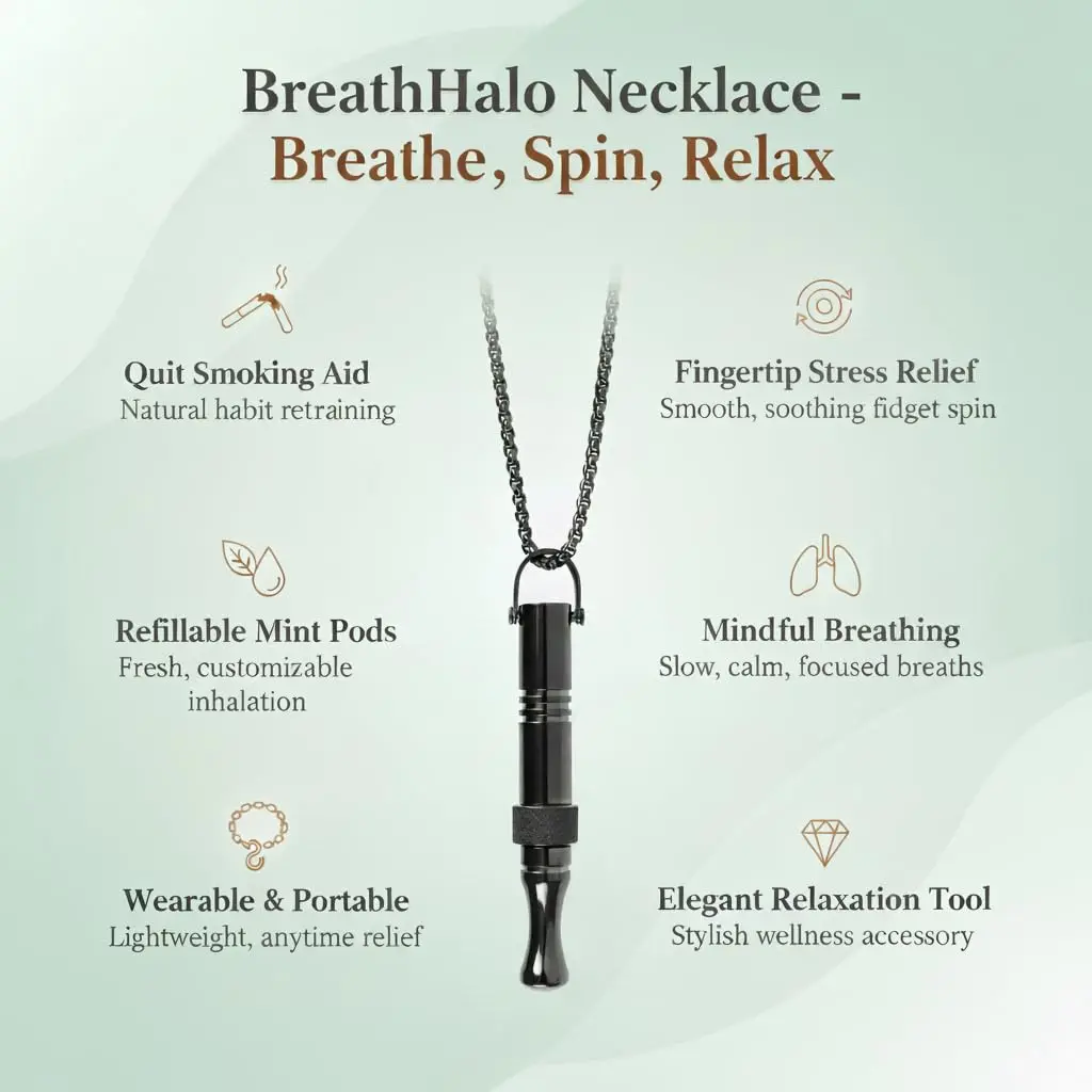 Quany Life BreathHalo Quit Smoking Necklace with Fidget Ring & Mint Pods | Mindful Breathing & Stress Relief - view 2