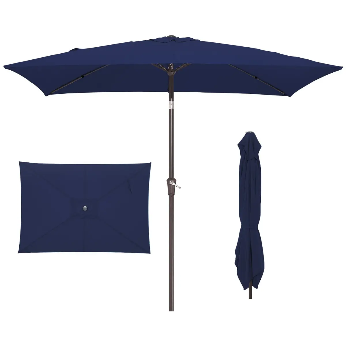 JEAREY 6.5 x 10 ft Rectangular Patio Umbrella w/Crank, Navy | Sun-resistant, Wind Vent, Water-resistant Fabric - main product image