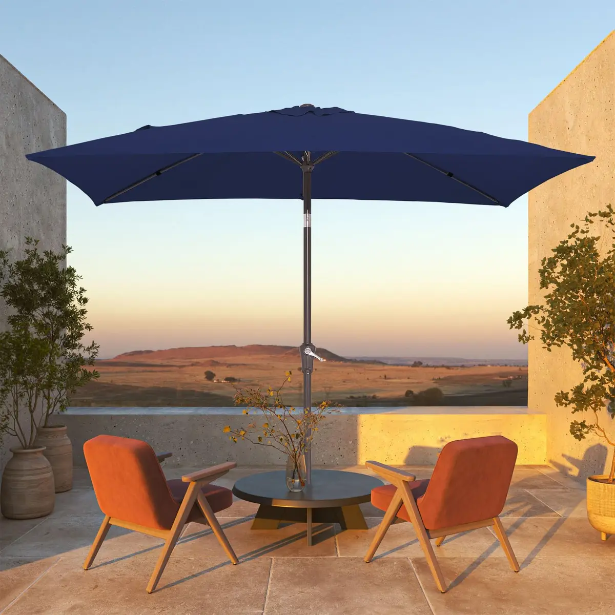 JEAREY 6.5 x 10 ft Rectangular Patio Umbrella w/Crank, Navy | Sun-resistant, Wind Vent, Water-resistant Fabric - view 2