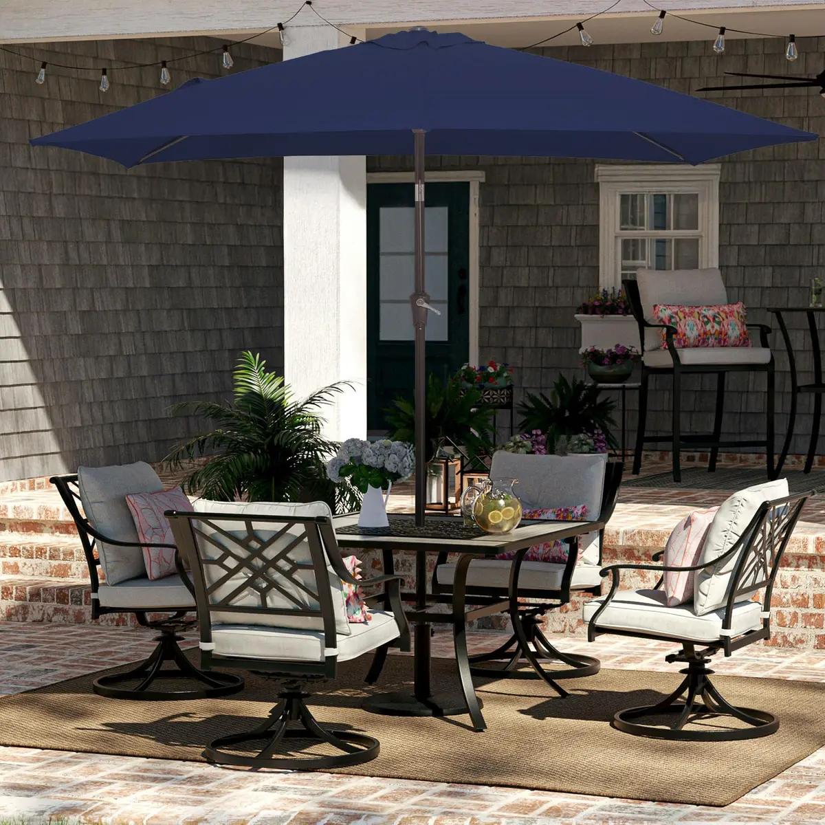 JEAREY 6.5 x 10 ft Rectangular Patio Umbrella w/Crank, Navy | Sun-resistant, Wind Vent, Water-resistant Fabric - view 4