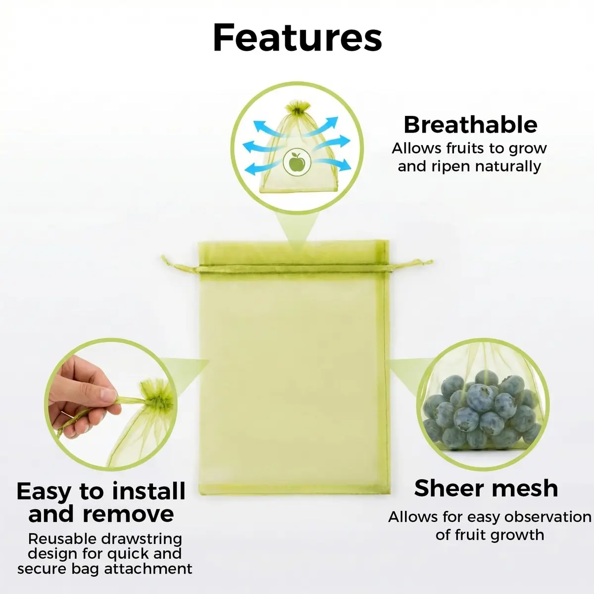 Sukh Fruit Protection Bags 4"x6" | Mesh Organza Fruit Cover for Tomatoes & Grapes, Reusable - view 3