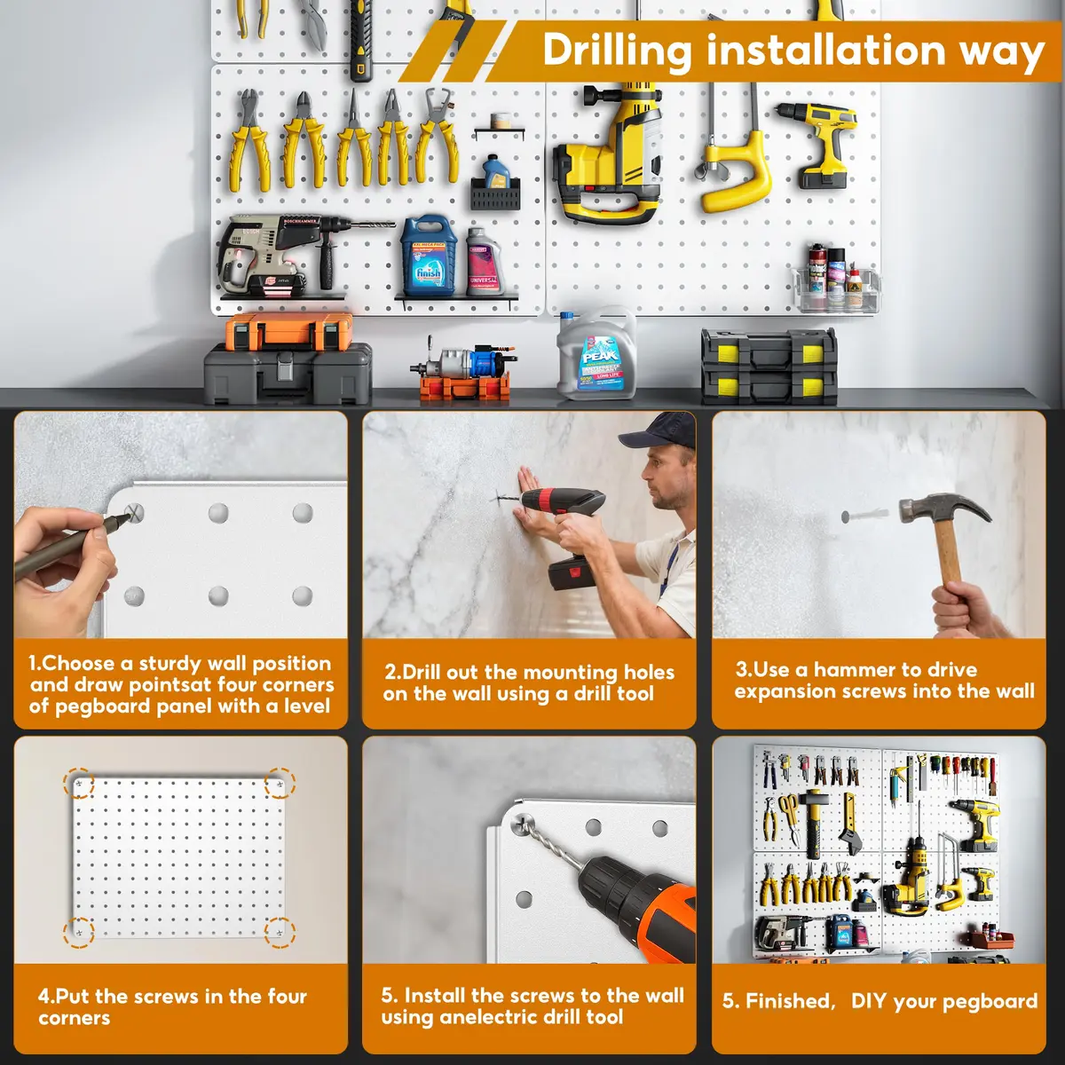 Hogurity Peg Board 4 Pack White Heavy Duty Metal Wall Panels | 12"×16" for Home & Garage - view 5