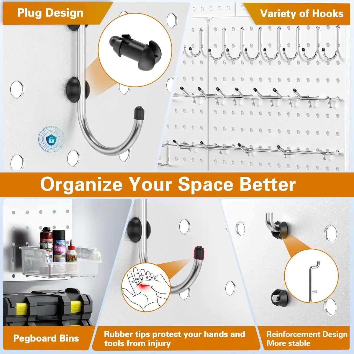 Hogurity Peg Board 4 Pack White Heavy Duty Metal Wall Panels | 12"×16" for Home & Garage - view 6