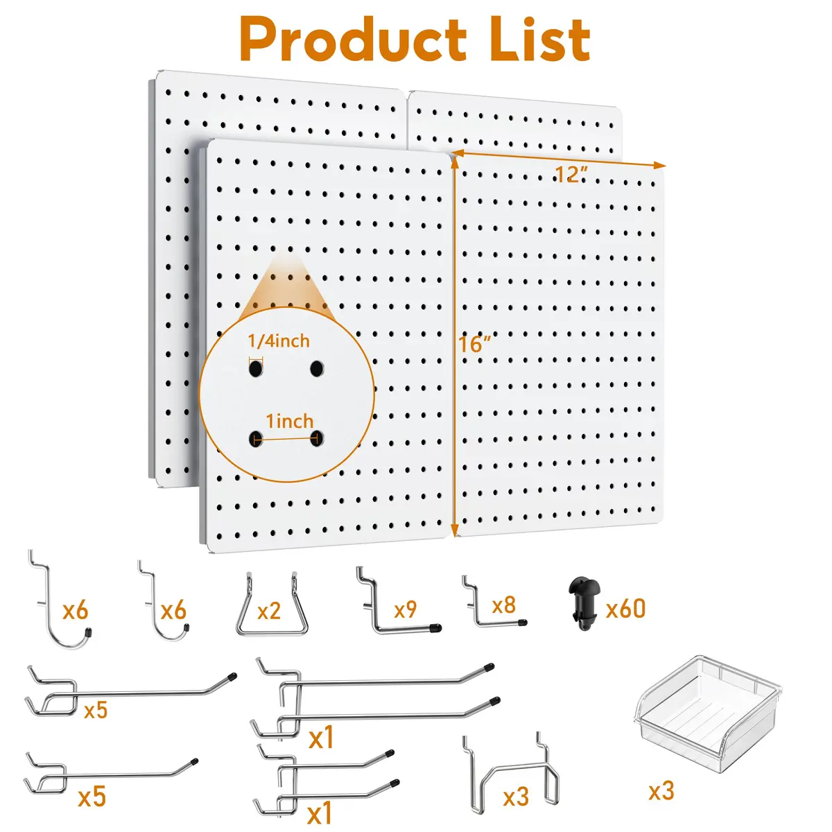 Hogurity Peg Board 4 Pack White Heavy Duty Metal Wall Panels | 12"×16" for Home & Garage - view 3