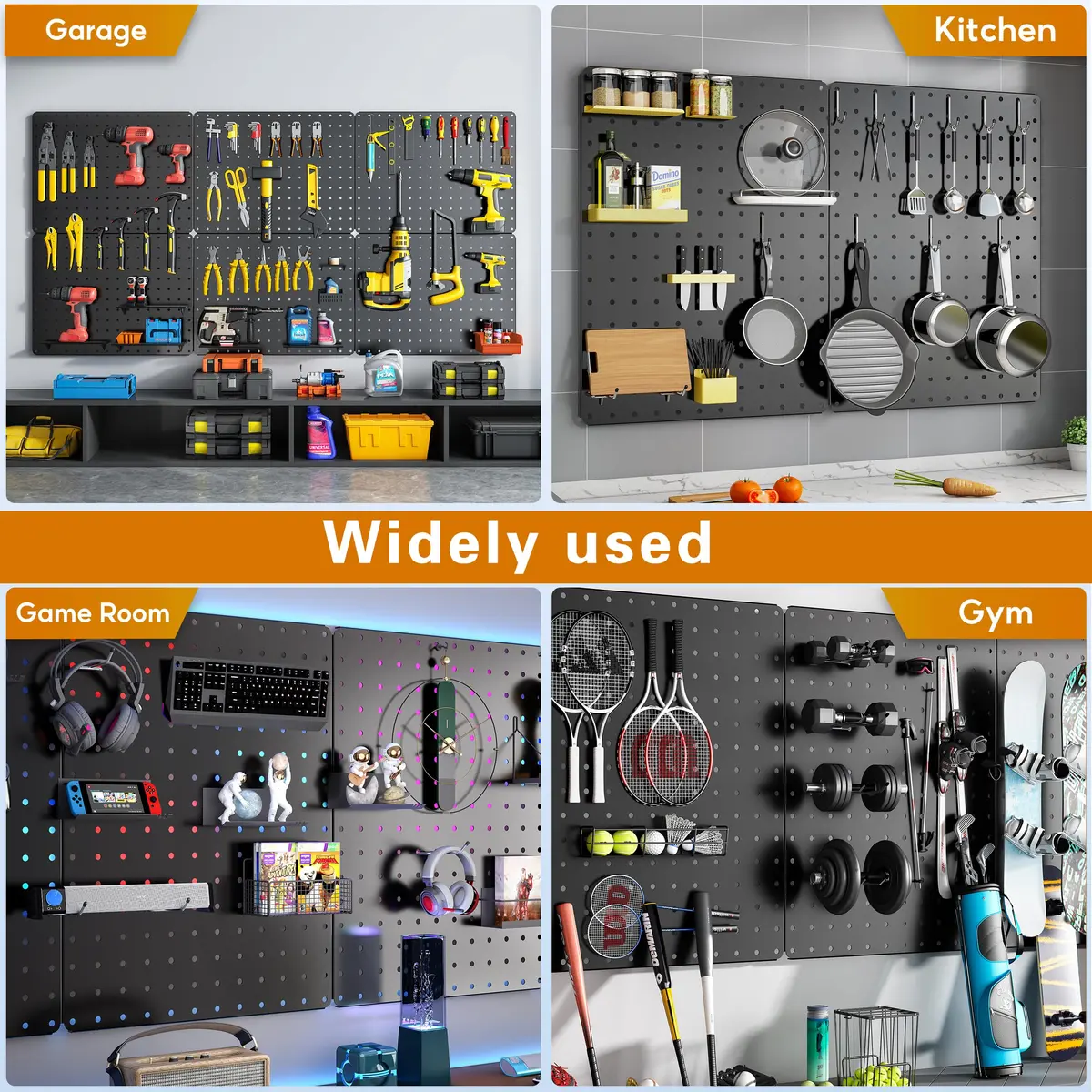 Hogurity Peg Board 112PCS Heavy Duty Metal Pegboard with Hooks | 6 Pack Black Wall Organizer (12"×16") - view 7