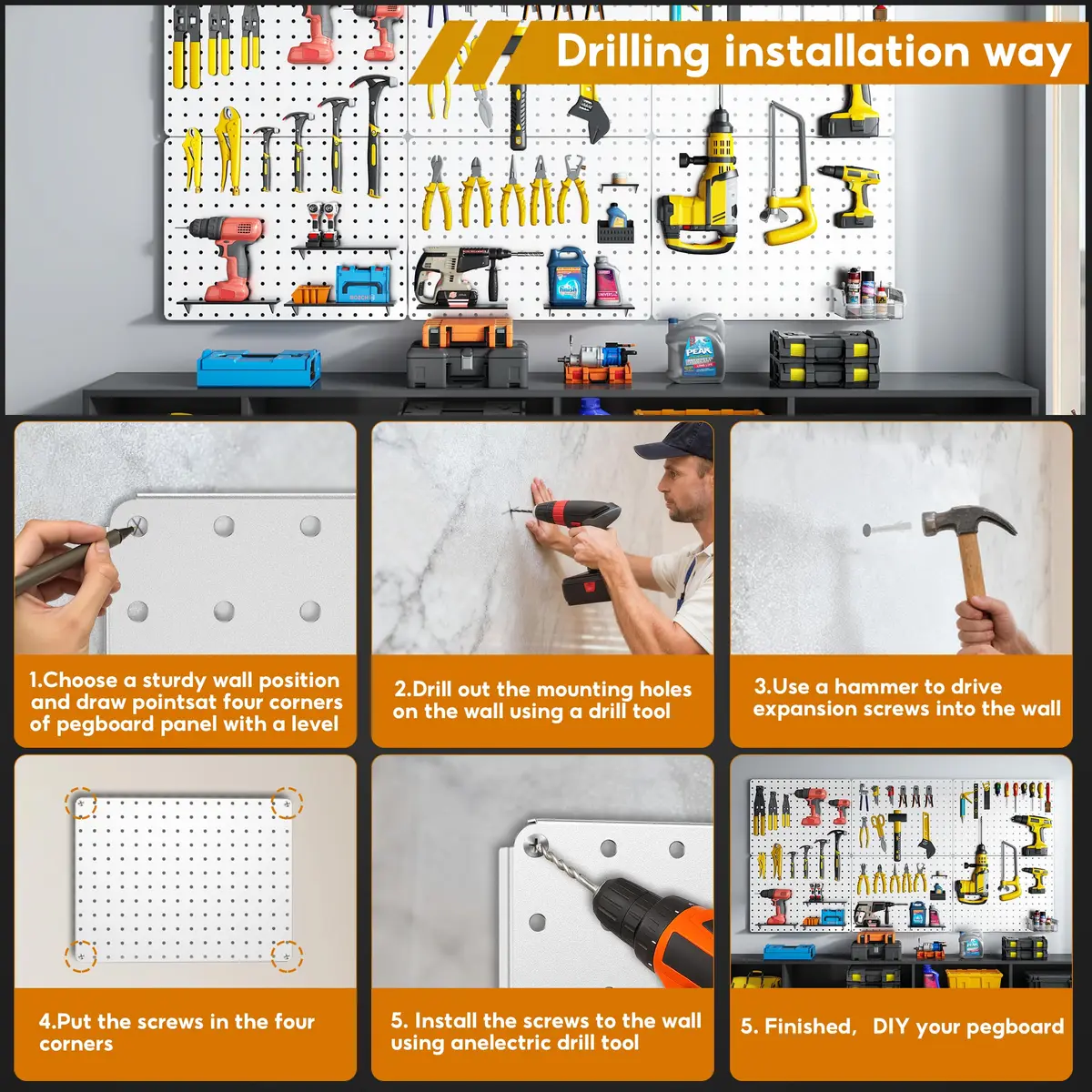Hogurity Peg Board 112pcs Metal Organizer 16'' x 12'' White Wall Panel for Craft & Garage - view 4