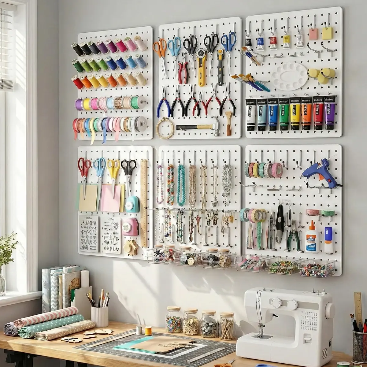 Hogurity Peg Board 112pcs Metal Organizer 16'' x 12'' White Wall Panel for Craft & Garage - view 2