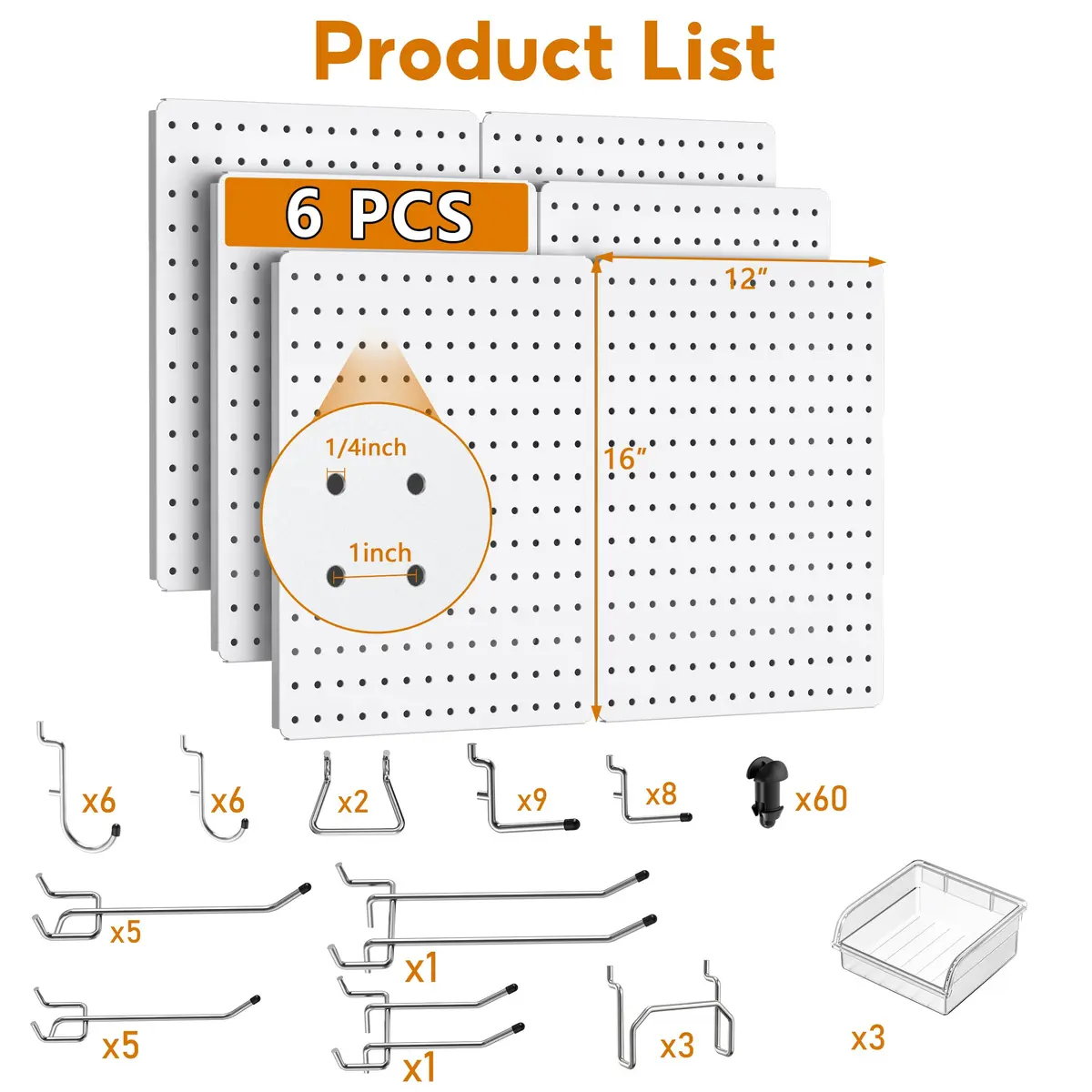 Hogurity Peg Board 112pcs Metal Organizer 16'' x 12'' White Wall Panel for Craft & Garage - view 3