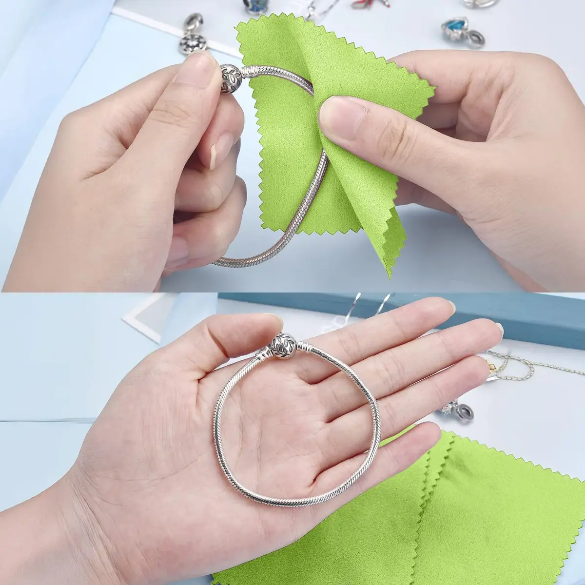 SEVENWELL Green Jewelry Cleaning Cloth 8cm x 8cm | Polishes Sterling Silver, Gold, Platinum - view 4