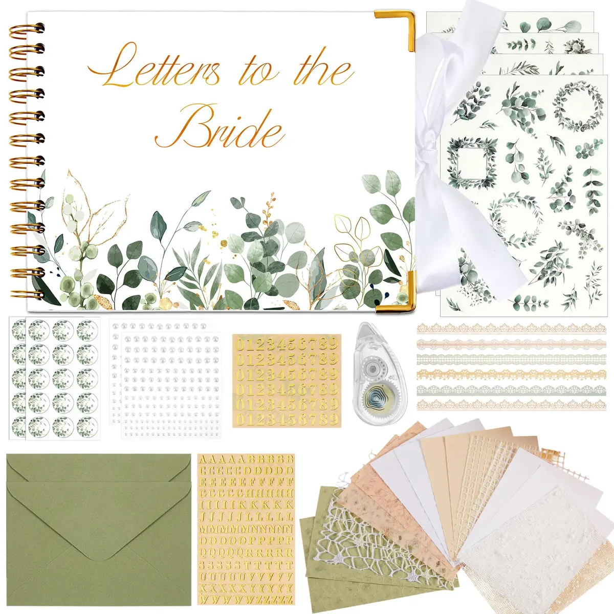 Humyoun Letters to Bride Scrapbook 8.5 x 7 Inch Eucalyptus Green | Wedding Memory Keepsake - main product image