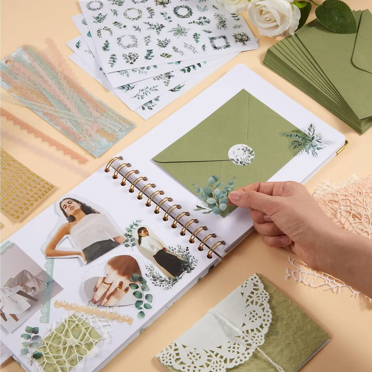 Humyoun Letters to Bride Scrapbook 8.5 x 7 Inch Eucalyptus Green | Wedding Memory Keepsake - view 5