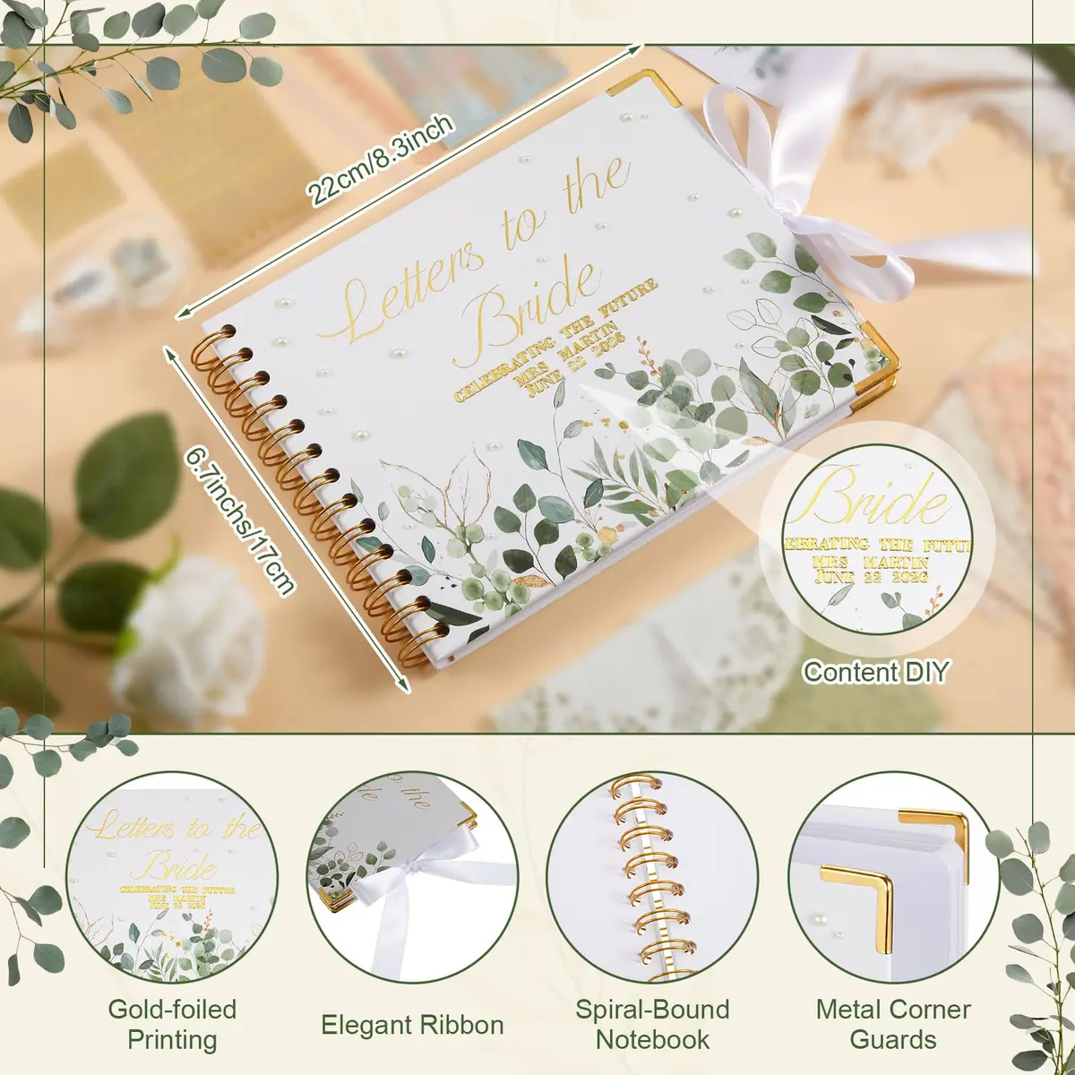 Humyoun Letters to Bride Scrapbook 8.5 x 7 Inch Eucalyptus Green | Wedding Memory Keepsake - view 3
