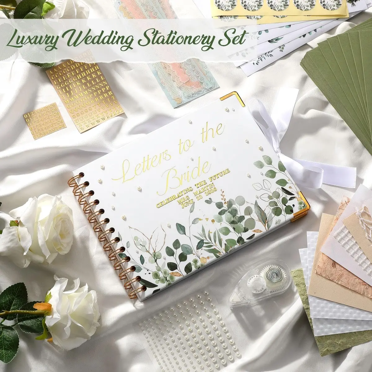 Humyoun Letters to Bride Scrapbook 8.5 x 7 Inch Eucalyptus Green | Wedding Memory Keepsake - view 4