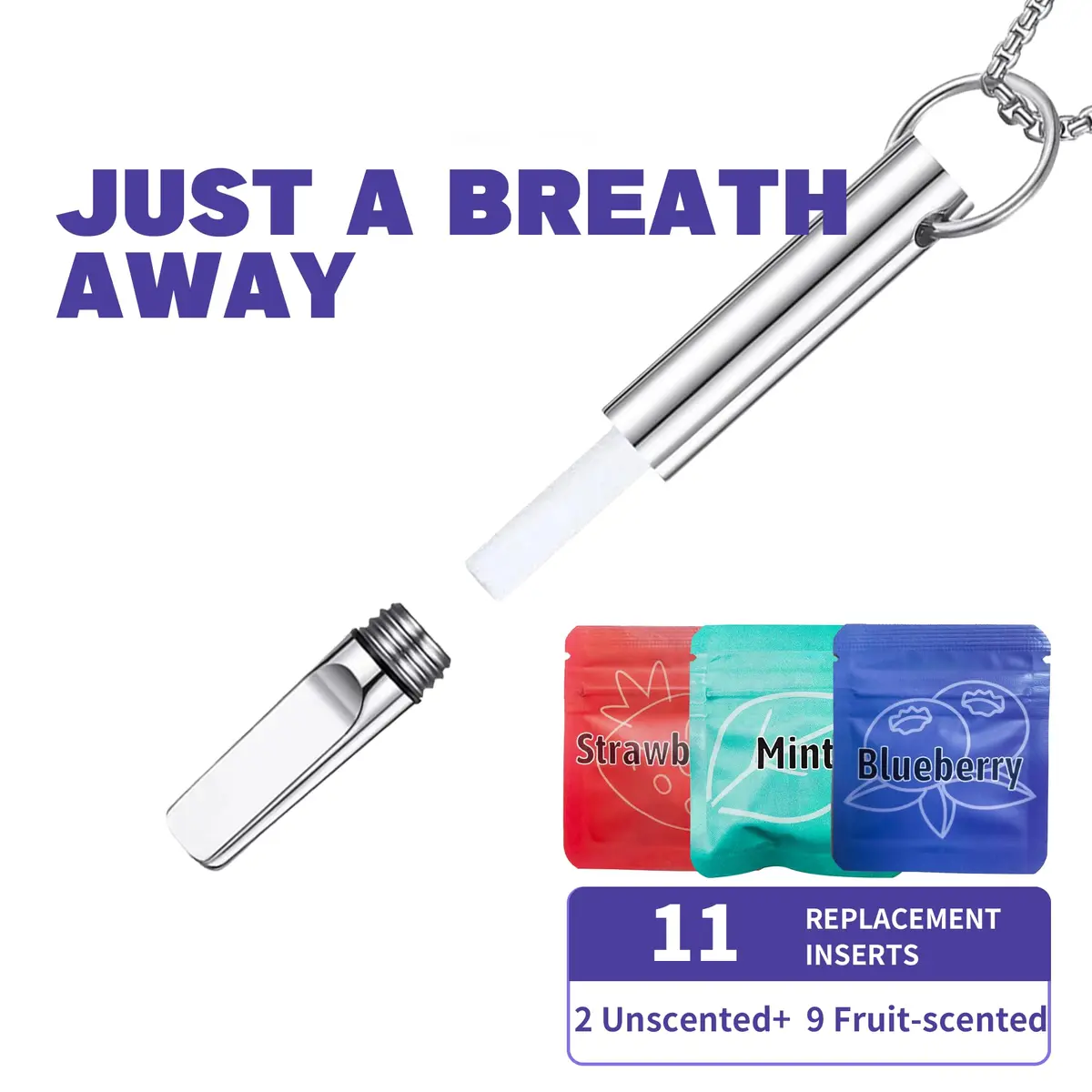 BALSALTA Breathe Necklace, Silver | Mindful Breathing Accessory with 3 Fruit Mint Inserts - view 3