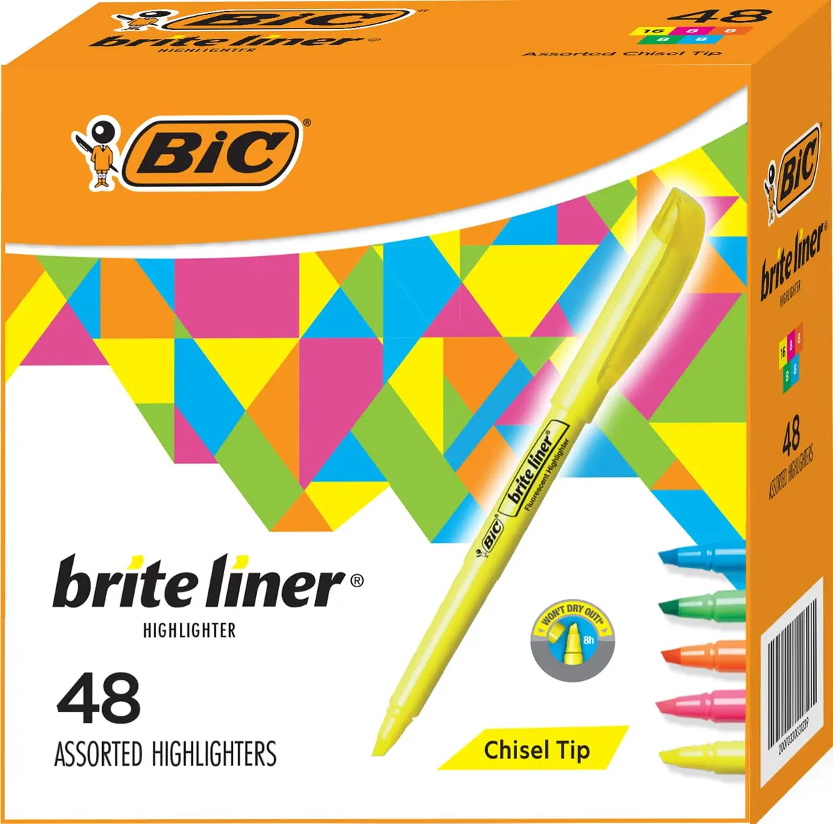 BIC Brite Liner Colored Highlighters 48 Pack | Chisel Tip, Assorted Colors, Long-Lasting (70-120 chars) - main product image