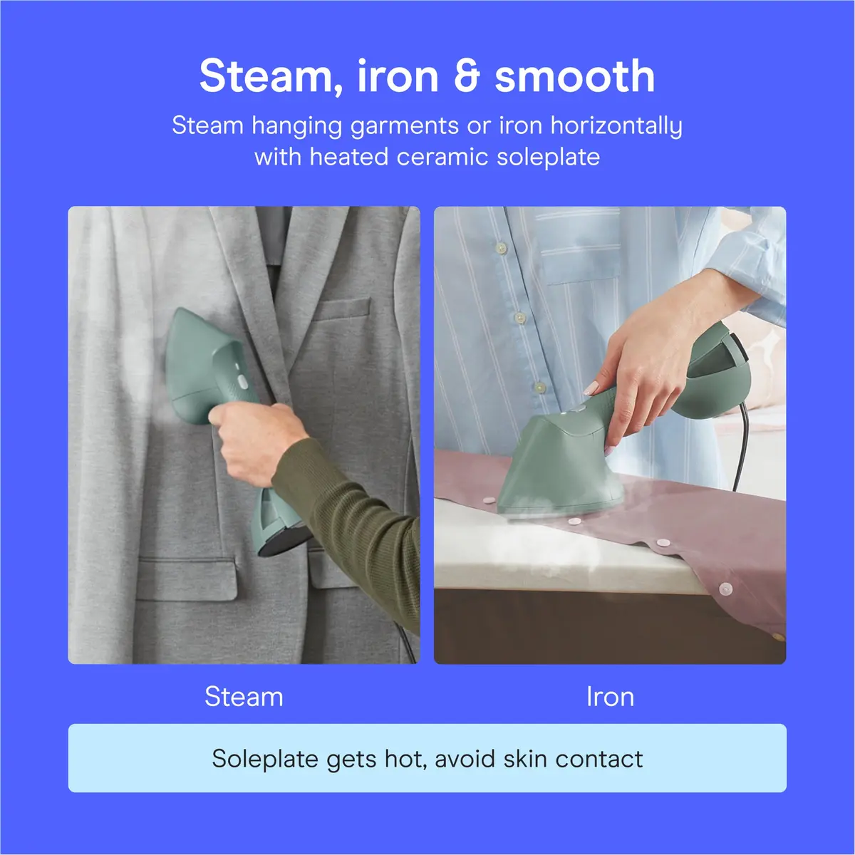 Conair Garment Steamer & Iron 1700W | Compact, Green | Fast Wrinkle Removal - view 3